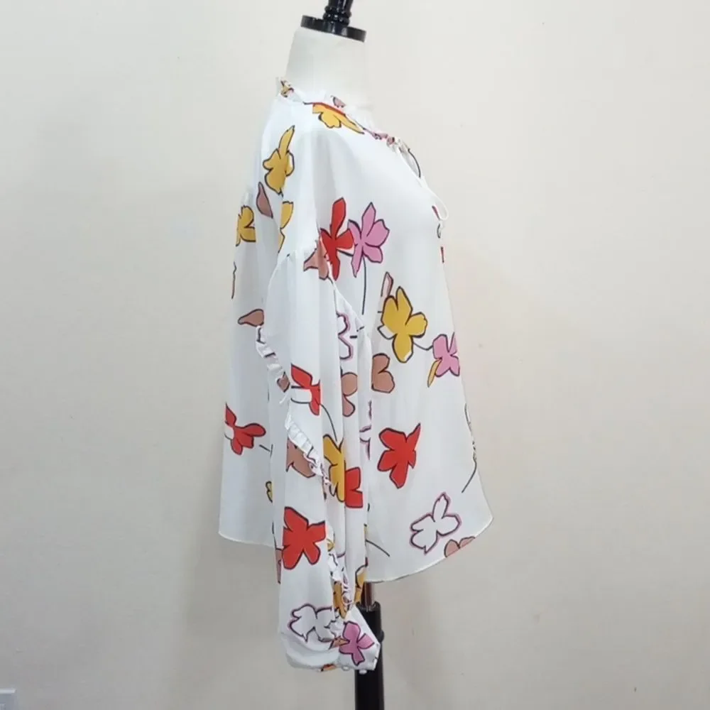 Ted Baker London Thurso Floral Print Stretch Woven Balloon Sleeve Blouse Size 4 - Picture 8 of 15